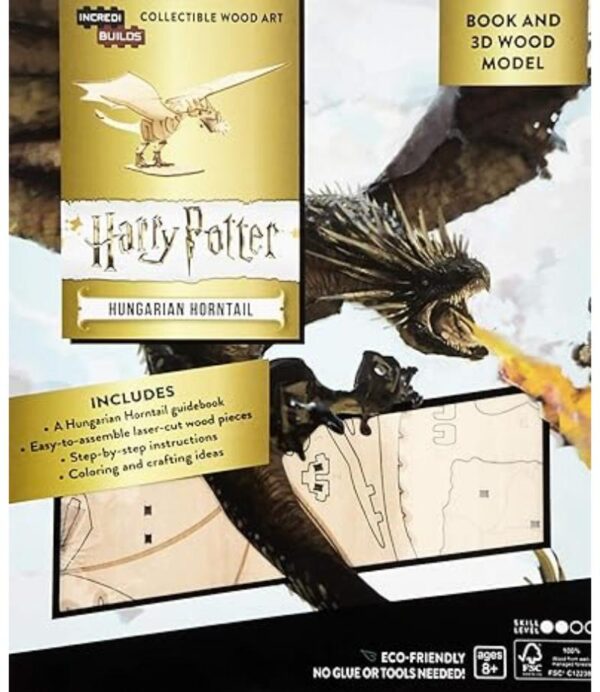 HARRY POTTER, HUNGARIAN HORNTAIL BOOK AND 3D WOOD MODEL